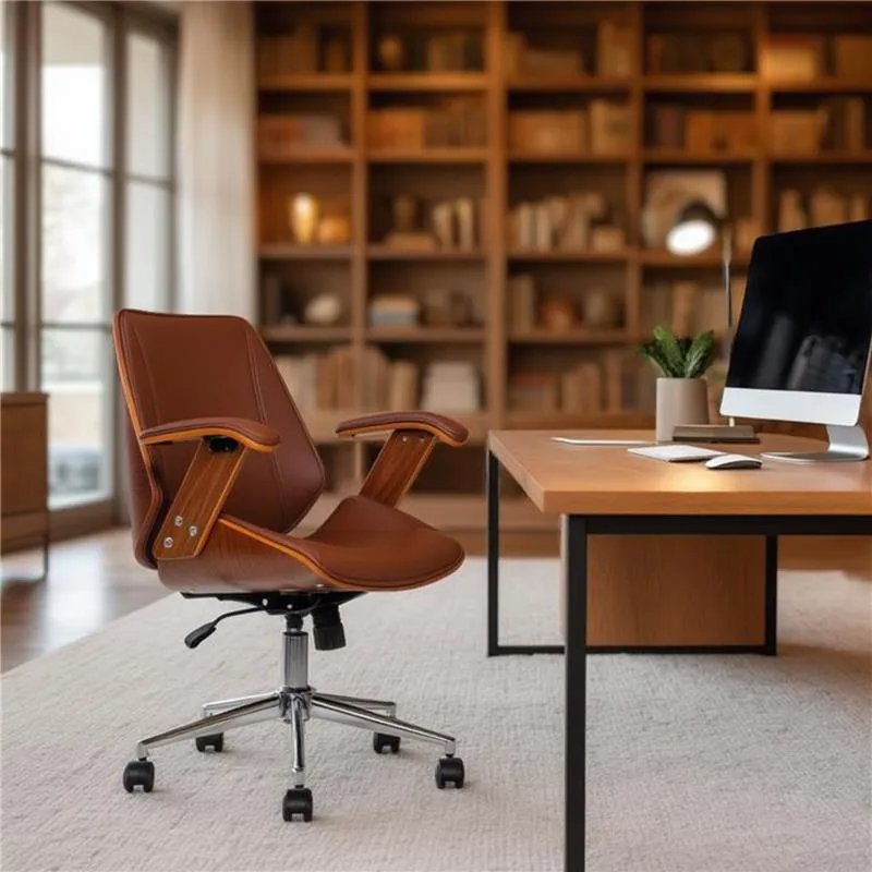 Cadeira de Escritório Ergonômica Giratória Couro Paris Diretor Office Marrom