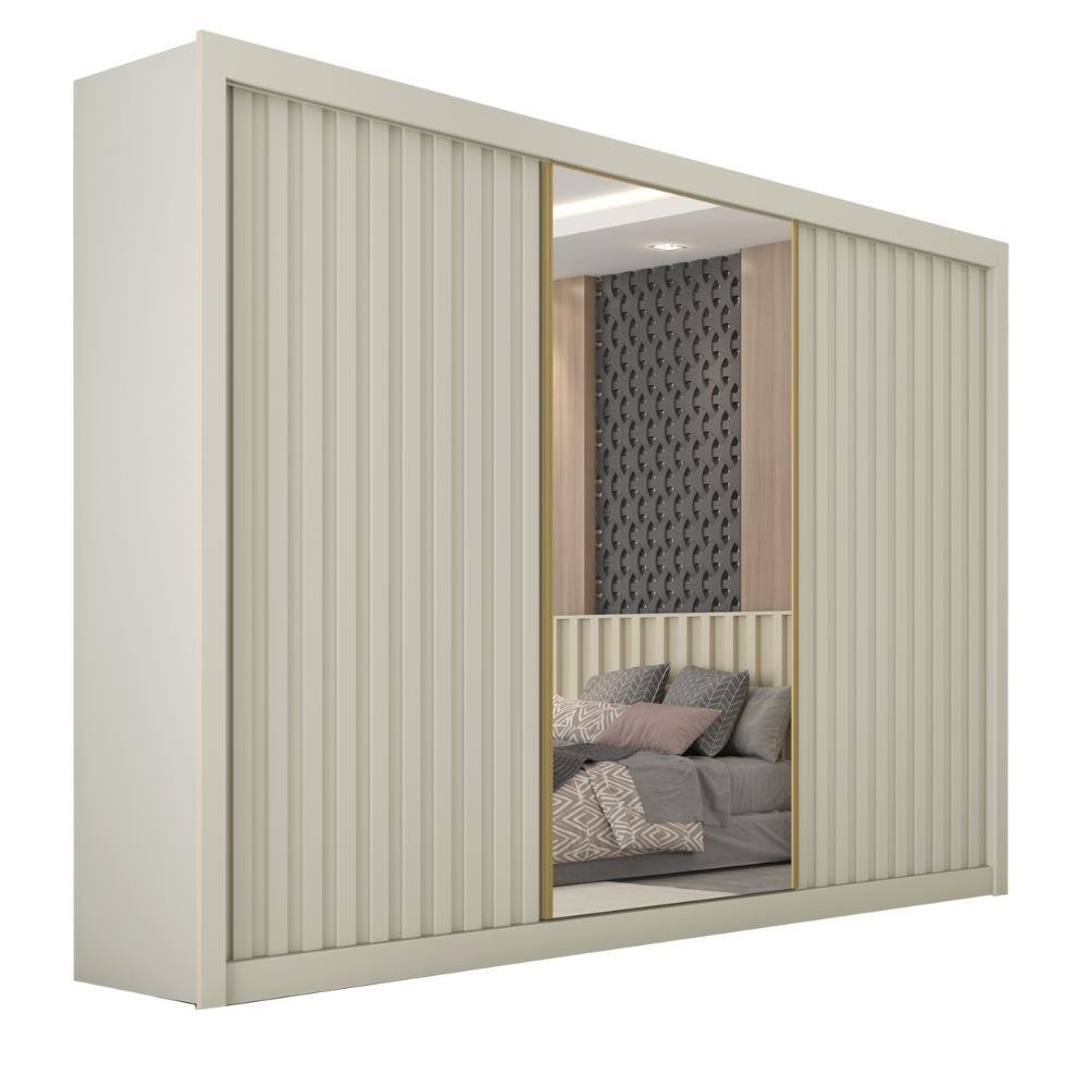 Guarda Roupas Casal 3 Portas de Correr com Espelho Ripado 100% MDF 6 Gavetas Dublin