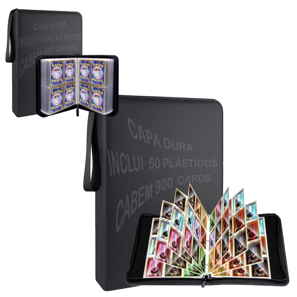 Fichário Álbum Para Carta Pokemon Magic Yugioh CABEM 400 / 900 CARTAS CAPA DURA COM ZÍPER