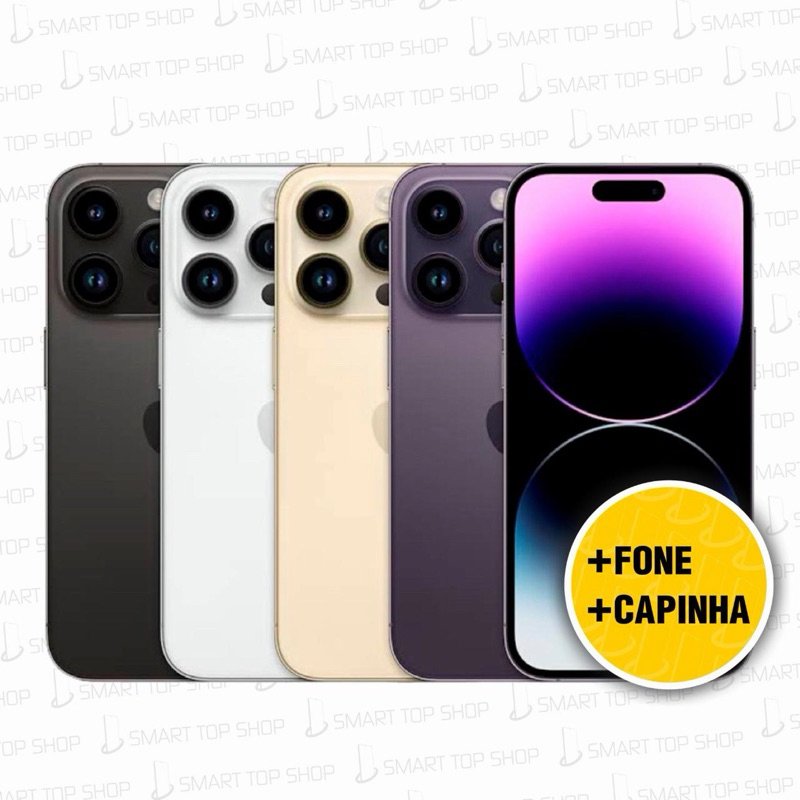 Fone sem fio + Celular IPhone 14, Pro e 14 pro Max 128gb e 256gb Com Garantia (VITRINE)